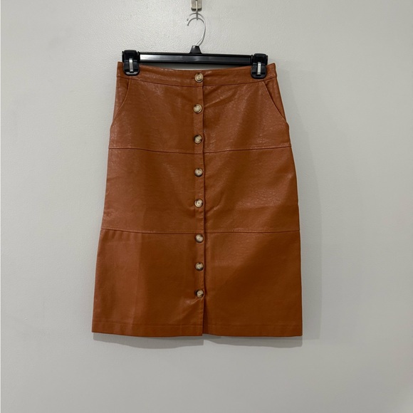 Aaron & Amber Dresses & Skirts - Women’s Button-Front A-Line Faux Leather Skirt - Brown